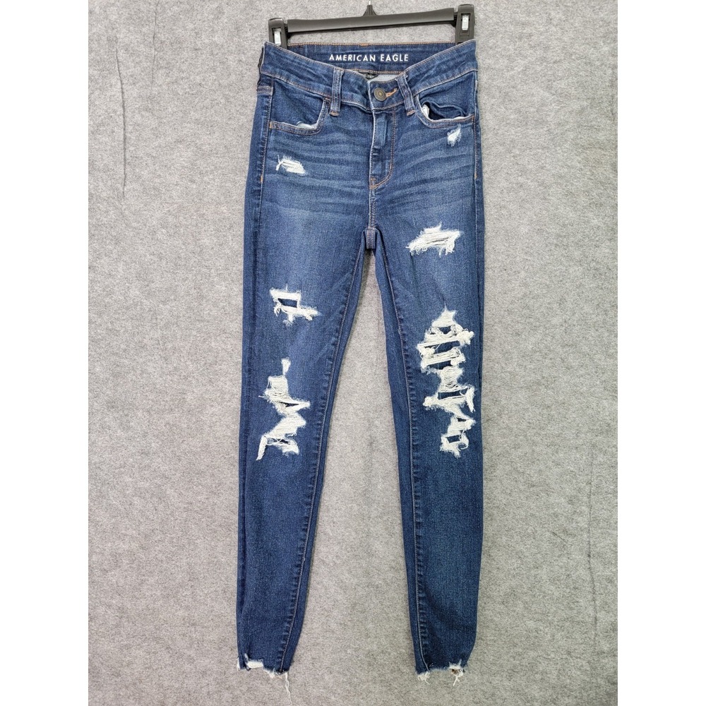 American Eagle Ne(x)t Level Stretch High Rise Distressed Jeggings Blue Size 2